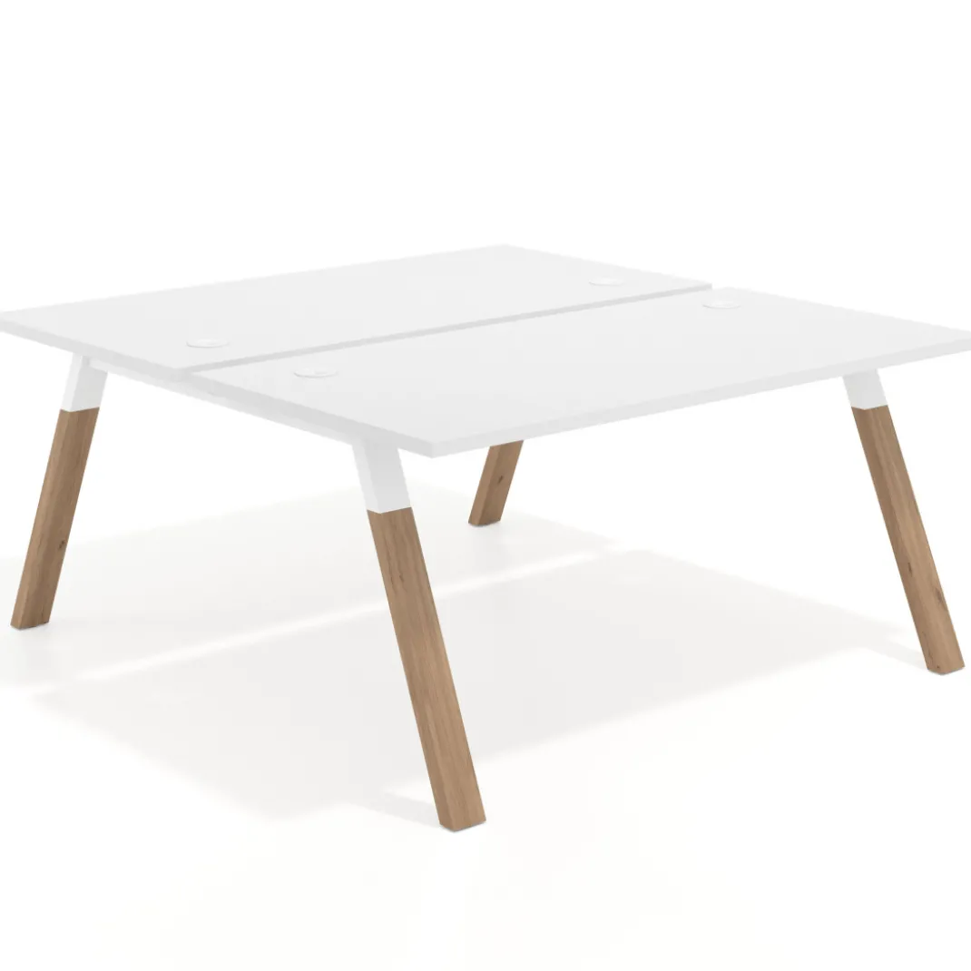 Mesa multipuesto UvePro Bench fondo 166 cm, estructura blanca/madera