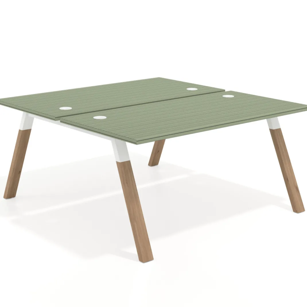 Mesa multipuesto UvePro Bench fondo 166 cm, estructura blanca/madera