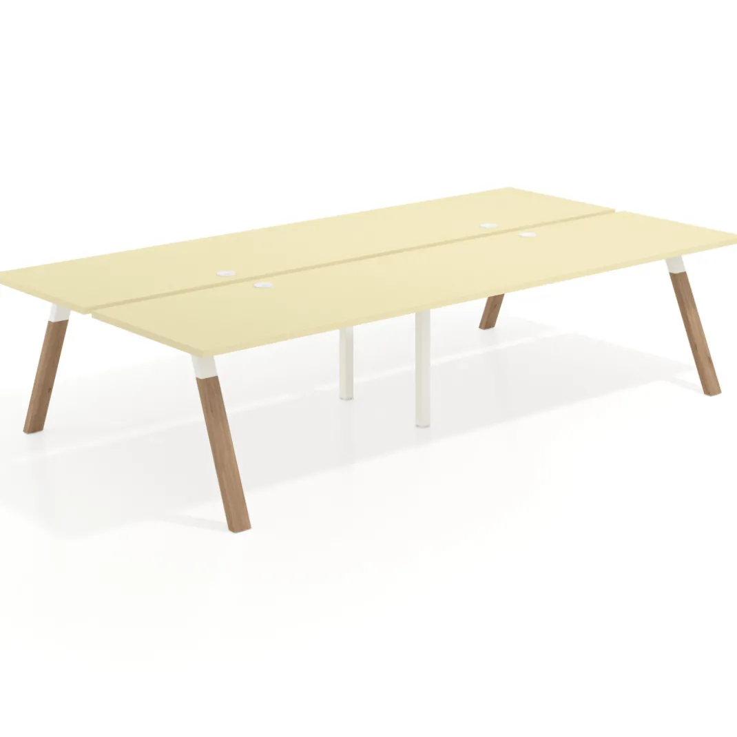 Mesa multipuesto UvePro Bench doble, fondo 166 cm, estructura blanca/madera