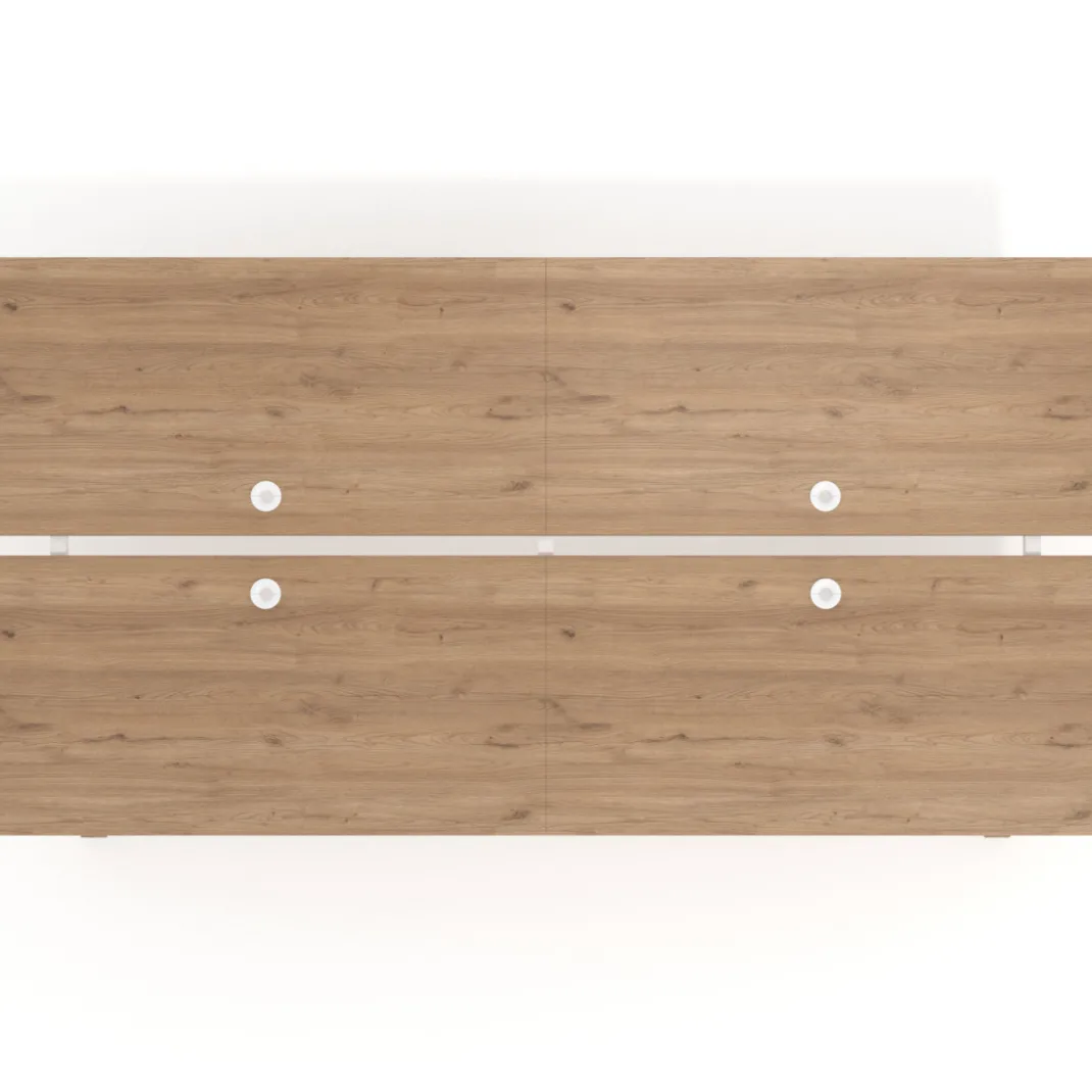 Mesa multipuesto UvePro Bench doble, fondo 166 cm, estructura blanca/madera