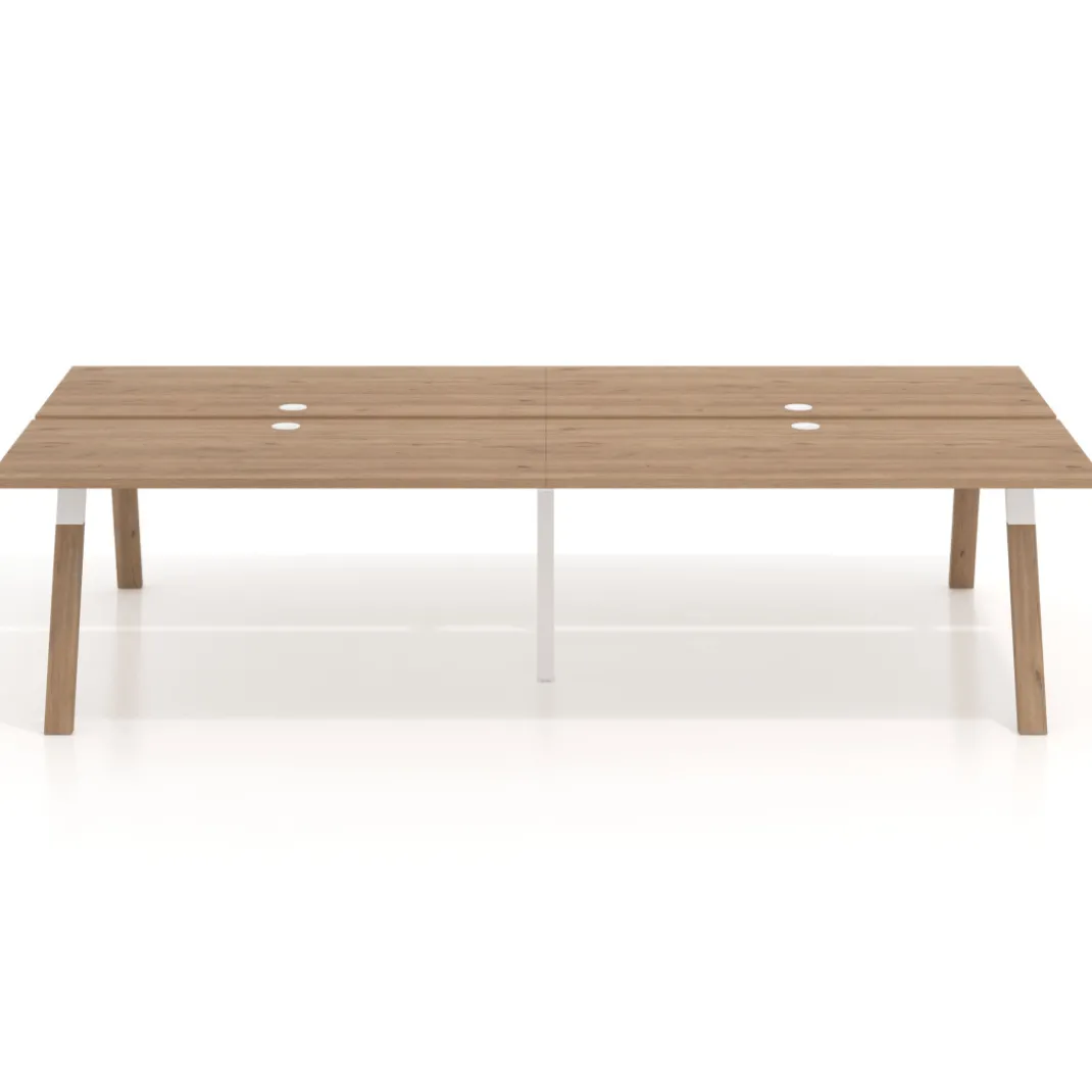 Mesa multipuesto UvePro Bench doble, fondo 166 cm, estructura blanca/madera