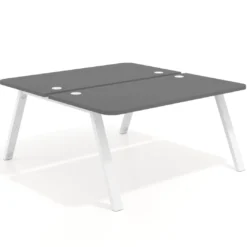 Mesa multipuesto UvePro Bench fondo 166 cm, sobre curvo, estructura blanca