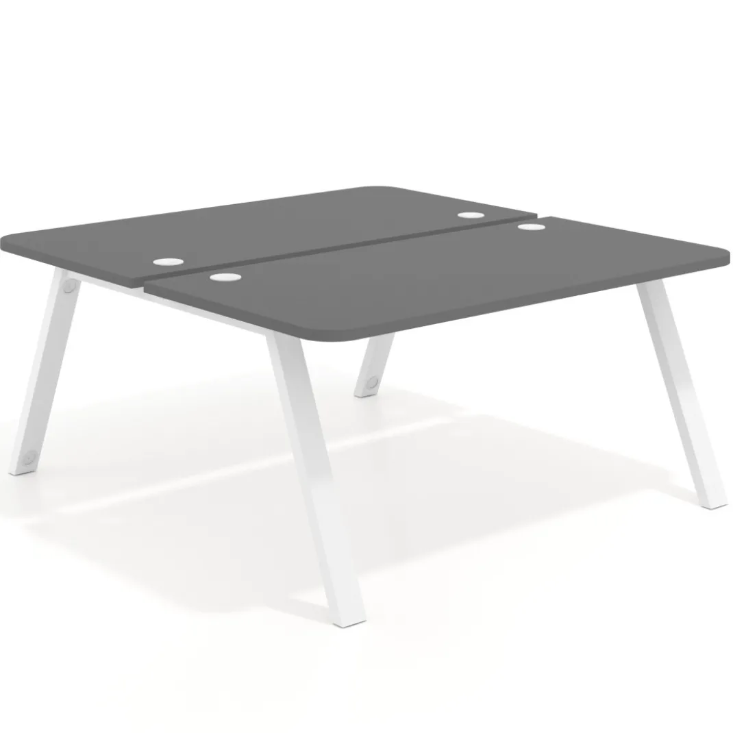 Mesa multipuesto UvePro Bench fondo 166 cm, sobre curvo, estructura blanca
