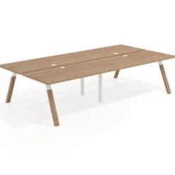 Mesa multipuesto UvePro Bench doble, fondo 166 cm, estructura blanca/madera