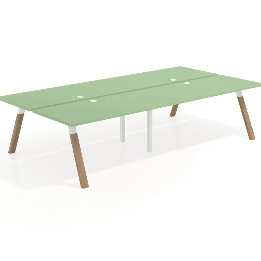 Mesa multipuesto UvePro Bench doble, fondo 166 cm, estructura blanca/madera