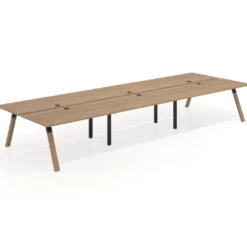 Mesa multipuesto UvePro Bench triple, fondo 166 cm, estructura negra/madera