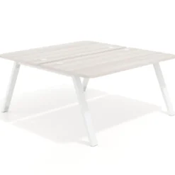Mesa multipuesto UvePro Bench fondo 166 cm, sobre curvo, estructura blanca