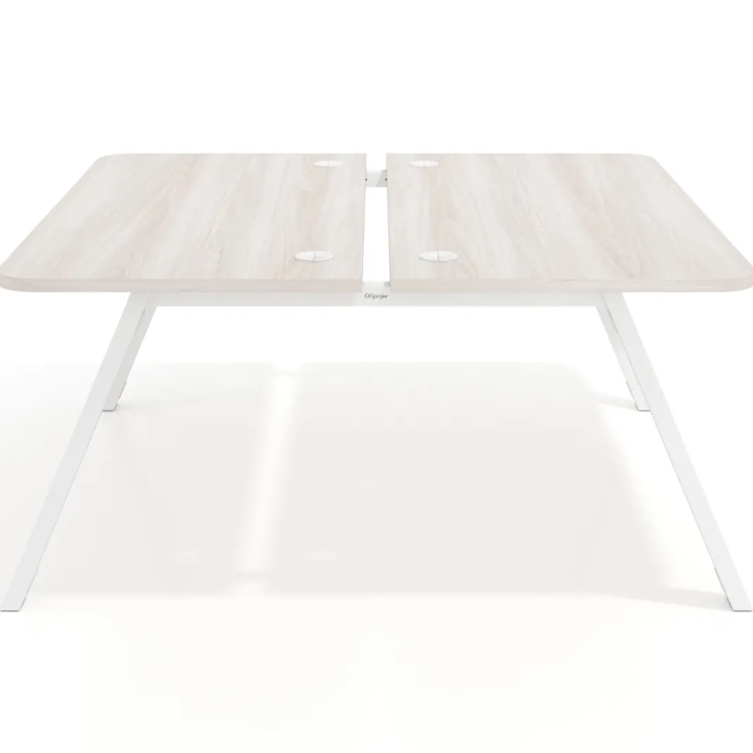 Mesa multipuesto UvePro Bench fondo 166 cm, sobre curvo, estructura blanca