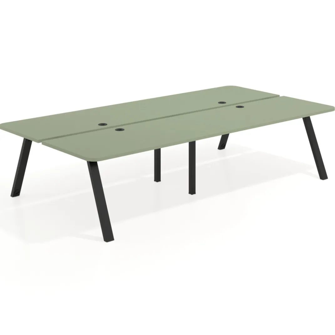 Mesa multipuesto UvePro Bench doble, fondo 166 cm, sobre curvo, estructura negra