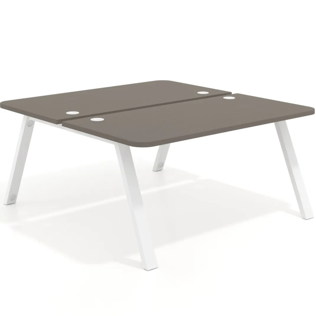 Mesa multipuesto UvePro Bench fondo 166 cm, sobre curvo, estructura blanca