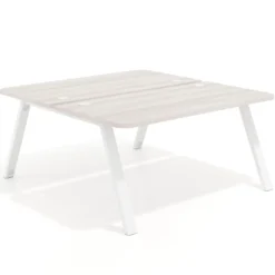 Mesa multipuesto UvePro Bench fondo 166 cm, sobre curvo, estructura blanca