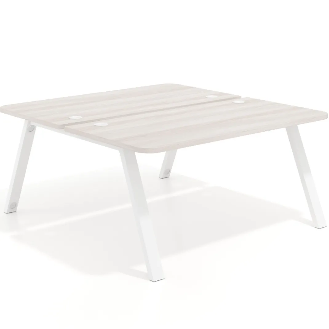 Mesa multipuesto UvePro Bench fondo 166 cm, sobre curvo, estructura blanca