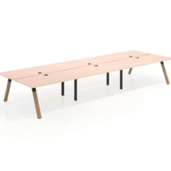 Mesa multipuesto UvePro Bench triple, fondo 166 cm, estructura negra/madera