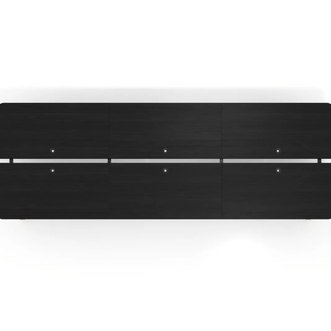 Mesa multipuesto UvePro Bench triple, fondo 166 cm, sobre curvo, estructura negra/madera