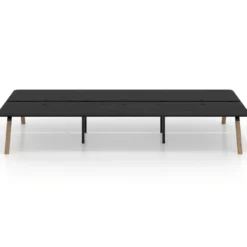 Mesa multipuesto UvePro Bench triple, fondo 166 cm, sobre curvo, estructura negra/madera