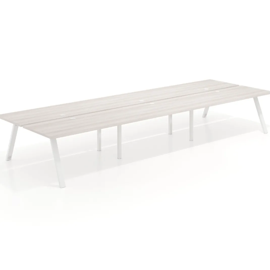 Mesa multipuesto UvePro Bench triple, fondo 166 cm, estructura blanca