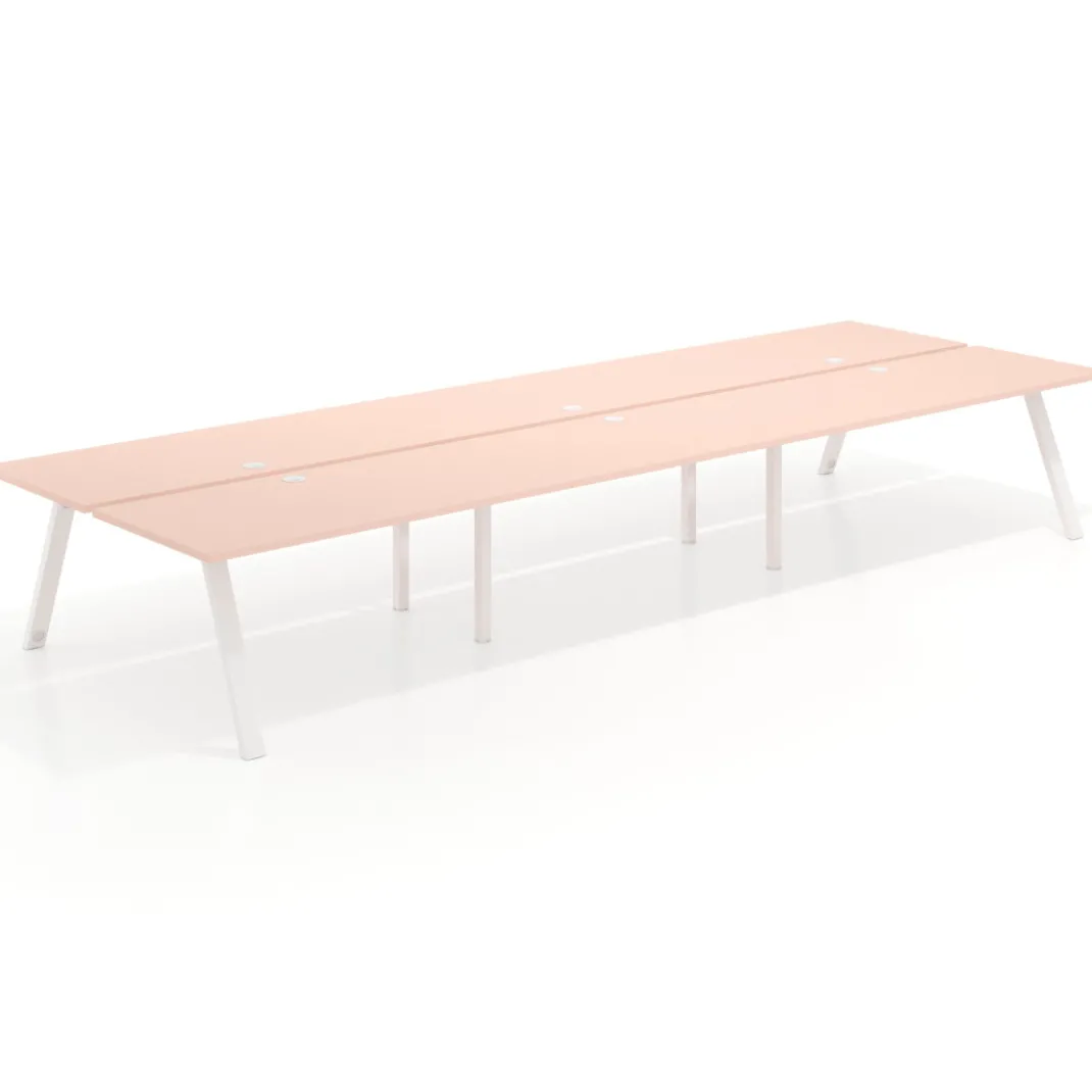 Mesa multipuesto UvePro Bench triple, fondo 166 cm, estructura blanca