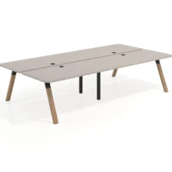 Mesa multipuesto UvePro Bench doble, fondo 166 cm, sobre curvo, estructura negra/madera