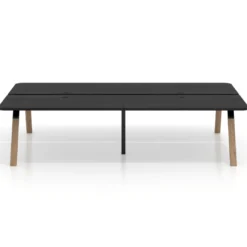 Mesa multipuesto UvePro Bench doble, fondo 166 cm, sobre curvo, estructura negra/madera