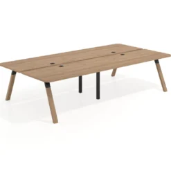 Mesa multipuesto UvePro Bench doble, fondo 166 cm, sobre curvo, estructura negra/madera
