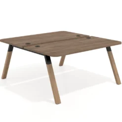 Mesa multipuesto UvePro Bench fondo 166 cm, sobre curvo, estructura negra/madera