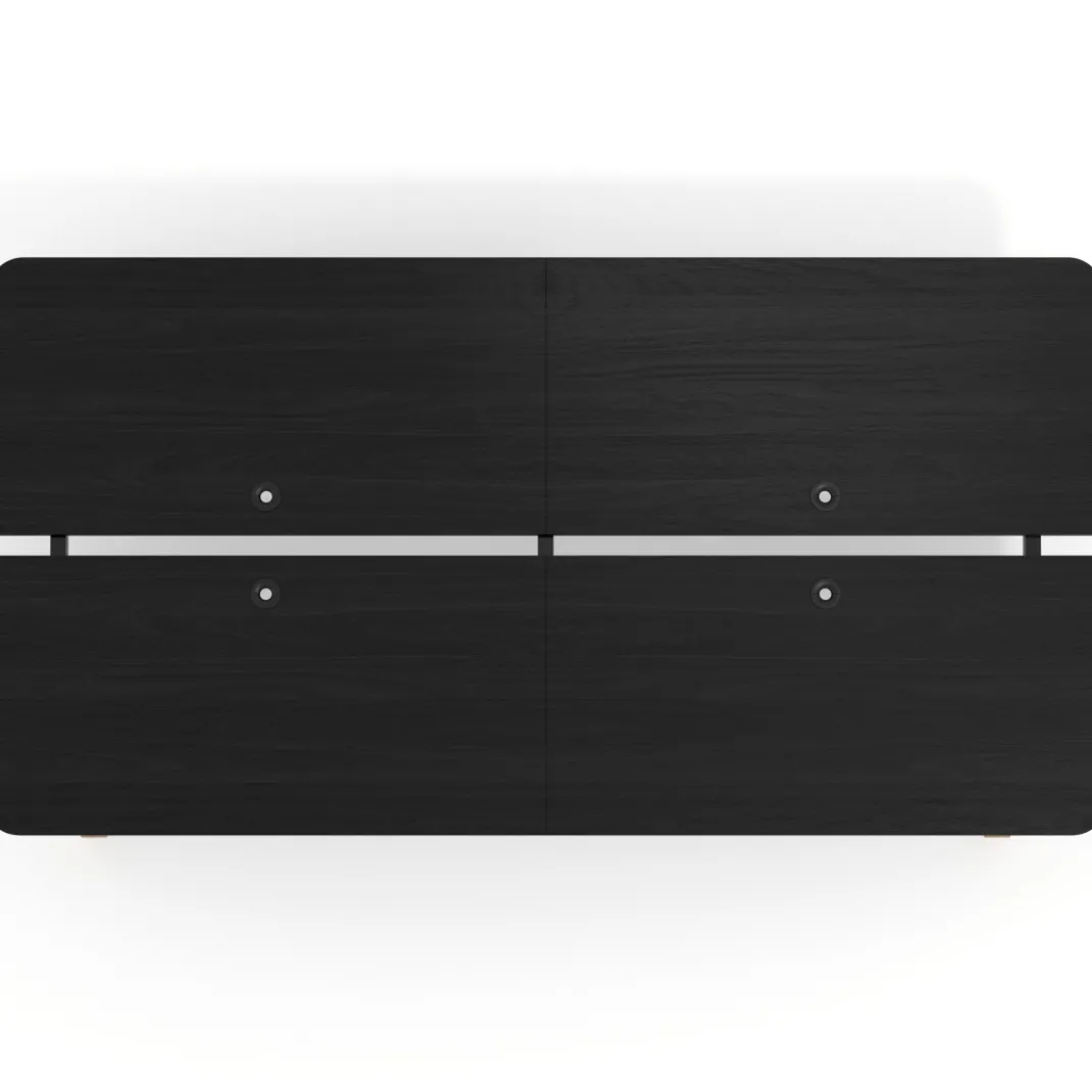 Mesa multipuesto UvePro Bench doble, fondo 166 cm, sobre curvo, estructura negra/madera
