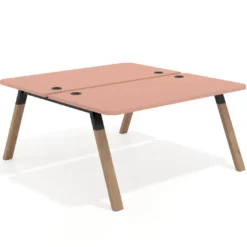 Mesa multipuesto UvePro Bench fondo 166 cm, sobre curvo, estructura negra/madera
