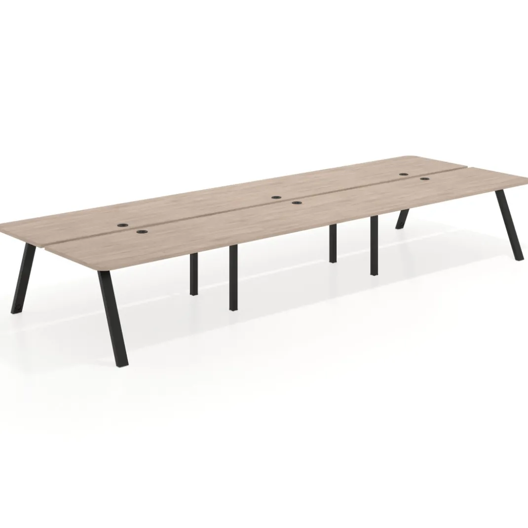 Mesa multipuesto UvePro Bench triple, fondo 166 cm, sobre curvo, estructura negra