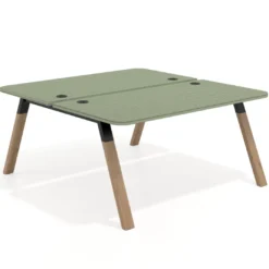 Mesa multipuesto UvePro Bench fondo 166 cm, sobre curvo, estructura negra/madera