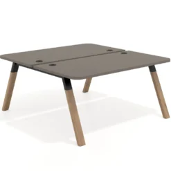 Mesa multipuesto UvePro Bench fondo 166 cm, sobre curvo, estructura negra/madera
