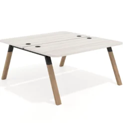 Mesa multipuesto UvePro Bench fondo 166 cm, sobre curvo, estructura negra/madera
