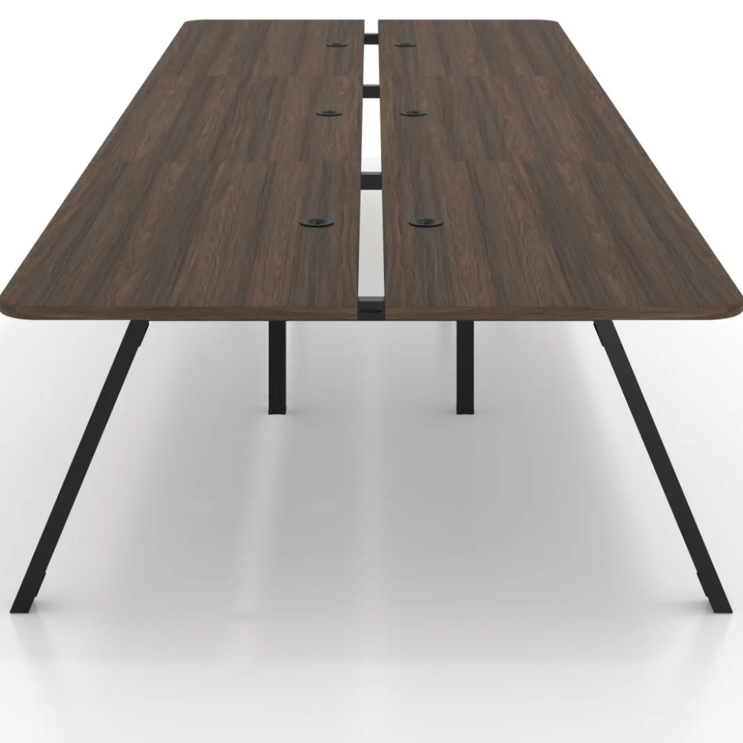 Mesa multipuesto UvePro Bench triple, fondo 166 cm, sobre curvo, estructura negra