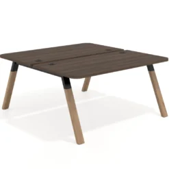 Mesa multipuesto UvePro Bench fondo 166 cm, sobre curvo, estructura negra/madera