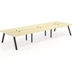 Mesa multipuesto UvePro Bench triple, fondo 166 cm, sobre curvo, estructura negra