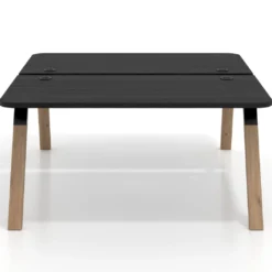 Mesa multipuesto UvePro Bench fondo 166 cm, sobre curvo, estructura negra/madera