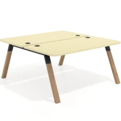 Mesa multipuesto UvePro Bench fondo 166 cm, sobre curvo, estructura negra/madera