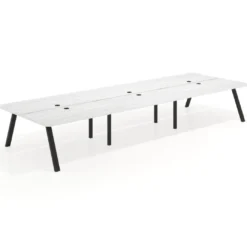 Mesa multipuesto UvePro Bench triple, fondo 166 cm, sobre curvo, estructura negra