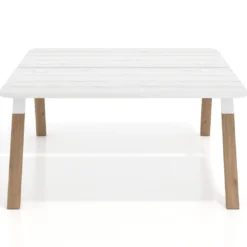 Mesa multipuesto UvePro Bench fondo 166 cm, sobre curvo, estructura blanca/madera