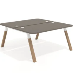 Mesa multipuesto UvePro Bench fondo 166 cm, sobre curvo, estructura blanca/madera