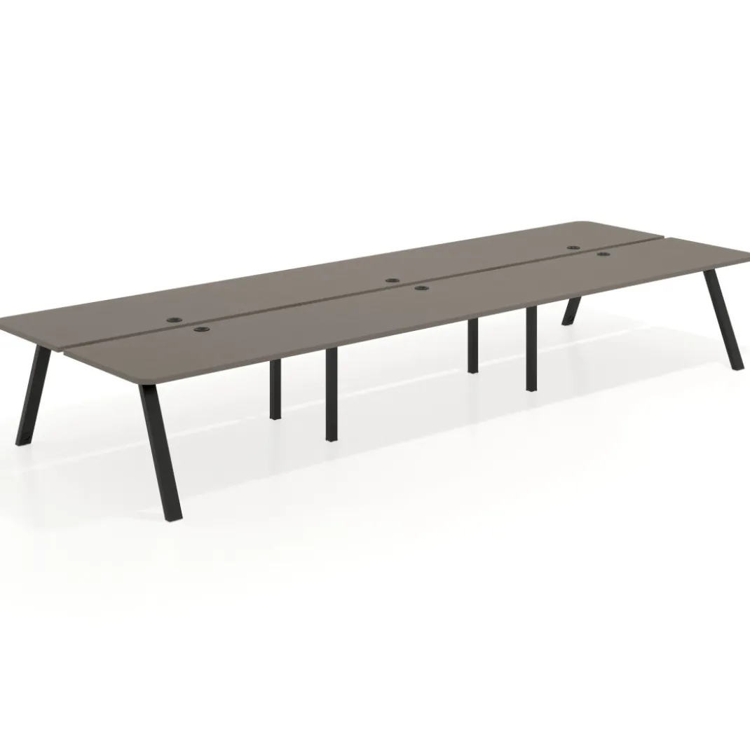 Mesa multipuesto UvePro Bench triple, fondo 166 cm, sobre curvo, estructura negra