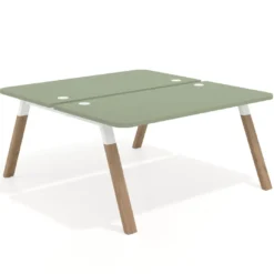 Mesa multipuesto UvePro Bench fondo 166 cm, sobre curvo, estructura blanca/madera