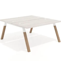 Mesa multipuesto UvePro Bench fondo 166 cm, estructura blanca/madera