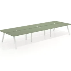 Mesa multipuesto UvePro Bench triple, fondo 166 cm, sobre curvo, estructura blanca