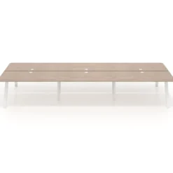 Mesa multipuesto UvePro Bench triple, fondo 166 cm, sobre curvo, estructura blanca