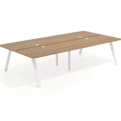 Mesa multipuesto UvePro Bench doble, fondo 166 cm, sobre curvo, estructura blanca