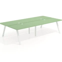 Mesa multipuesto UvePro Bench doble, fondo 166 cm, sobre curvo, estructura blanca