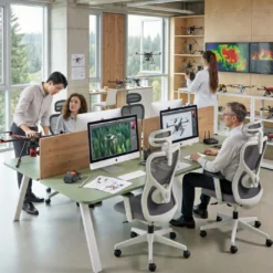 Mesa multipuesto UvePro Bench doble, fondo 166 cm, sobre curvo, estructura blanca