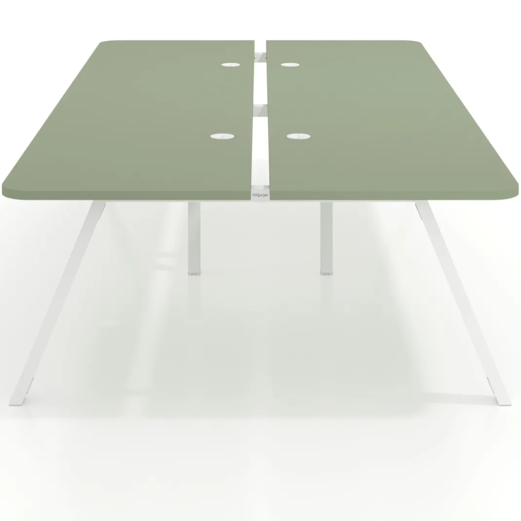Mesa multipuesto UvePro Bench doble, fondo 166 cm, sobre curvo, estructura blanca