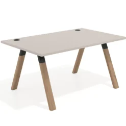 Mesa oficina de diseño UvePro fondo 100cm, estructura negra, patas de madera