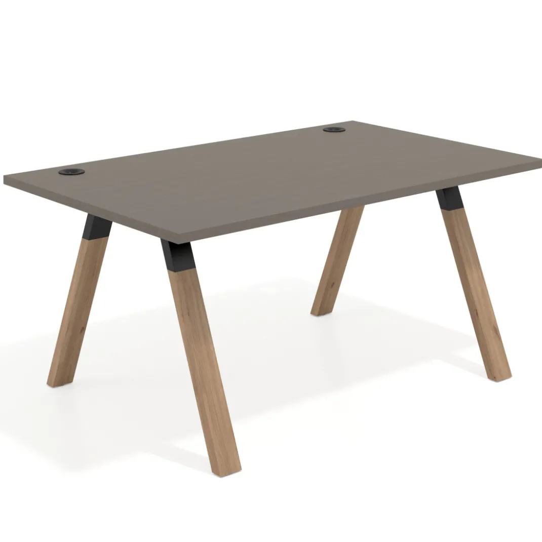 Mesa oficina de diseño UvePro fondo 100cm, estructura negra, patas de madera
